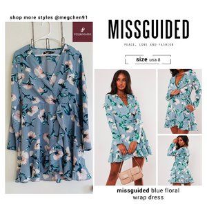 MISSGUIDED Blue Floral Wrap Front Tea Dress